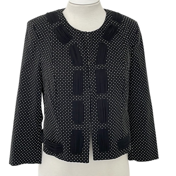 CAbi Black White Polka Dot Jacquard Jacket Blazer Style 5156 Collarless Size 6 - Picture 1 of 8